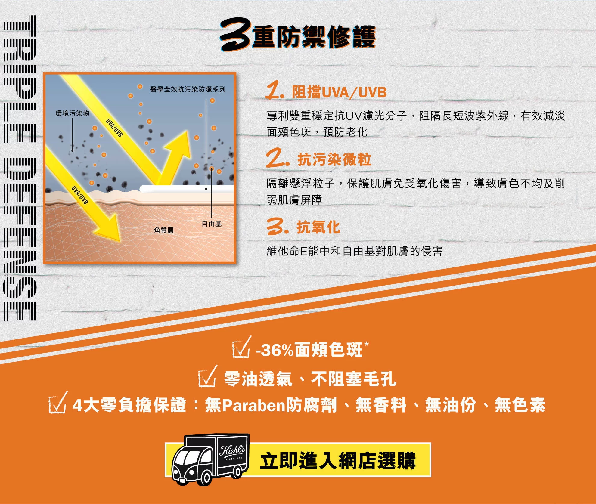 醫學全效抗污染輕柔防曬乳SPF50 PA++++的3重防禦