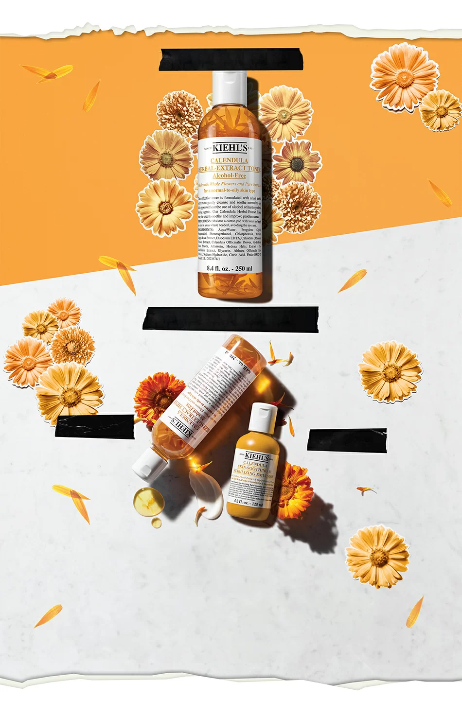 Kiehl’s 金盞花植物精華爽膚水不含酒精成分，有效舒緩敏感泛紅，調理淨膚