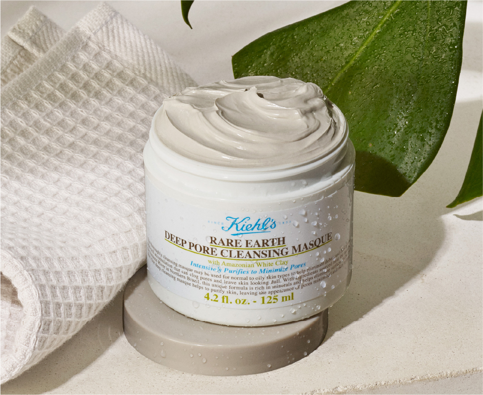 Displaying Kiehl’s Rare Earth Deep Pore Cleansing Masque with a non-stripping foaming formula